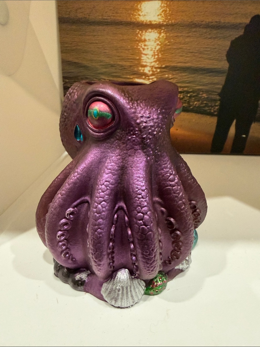 Purple Resin Octopus Figurine with Pearlescent Accents